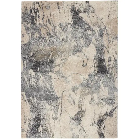 Cream and Gray Abstract Distressed Area Rug Photo 9