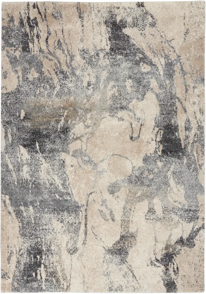 Cream and Gray Abstract Distressed Area Rug Photo 9