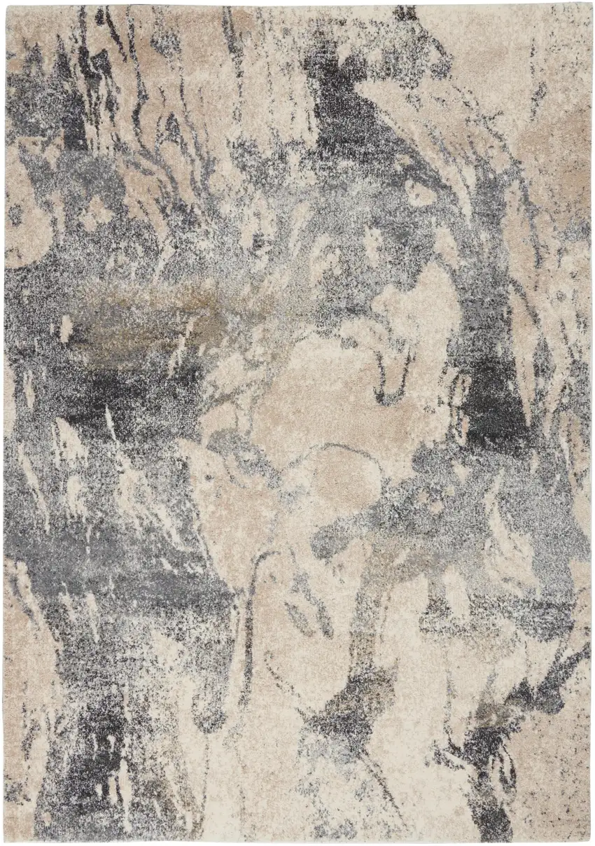 Cream and Gray Abstract Distressed Area Rug Photo 2