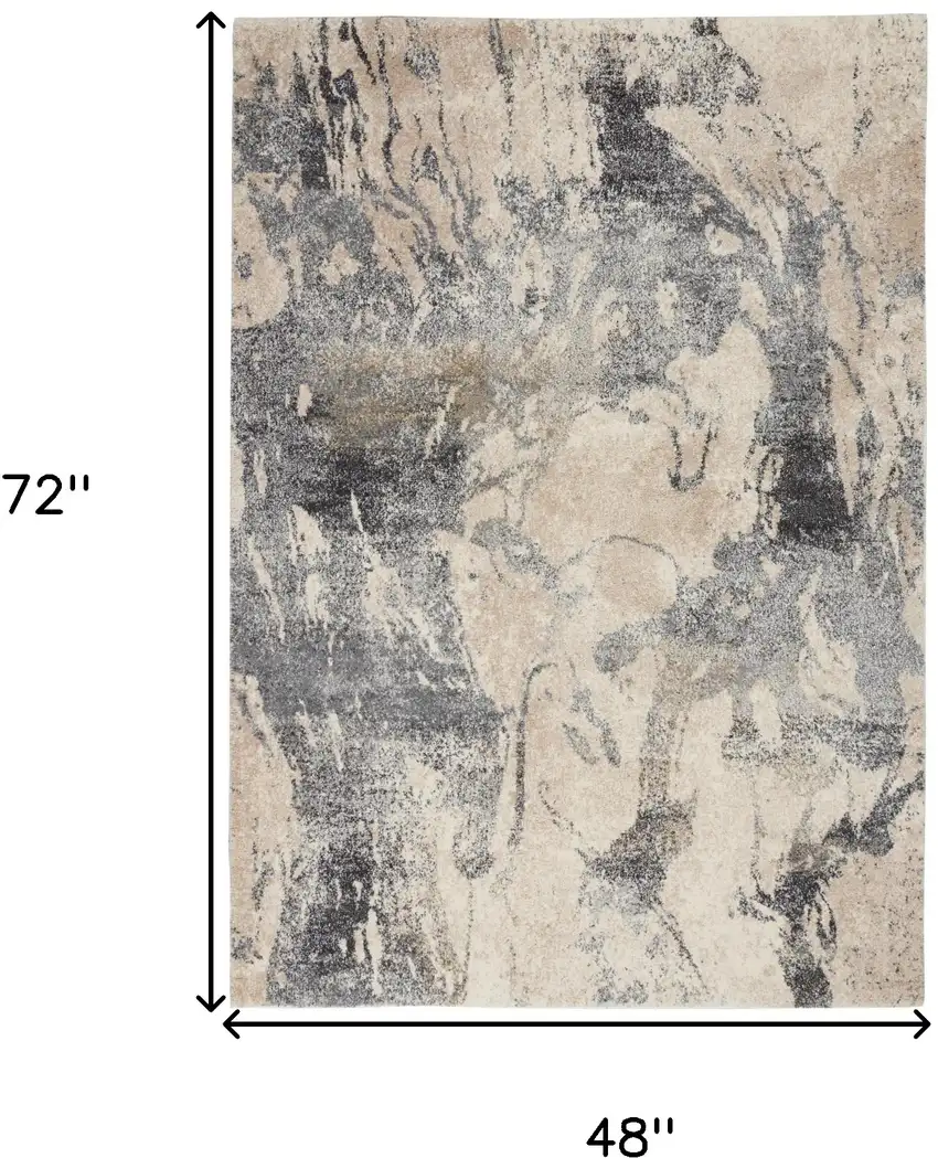 Cream and Gray Abstract Distressed Area Rug Photo 3