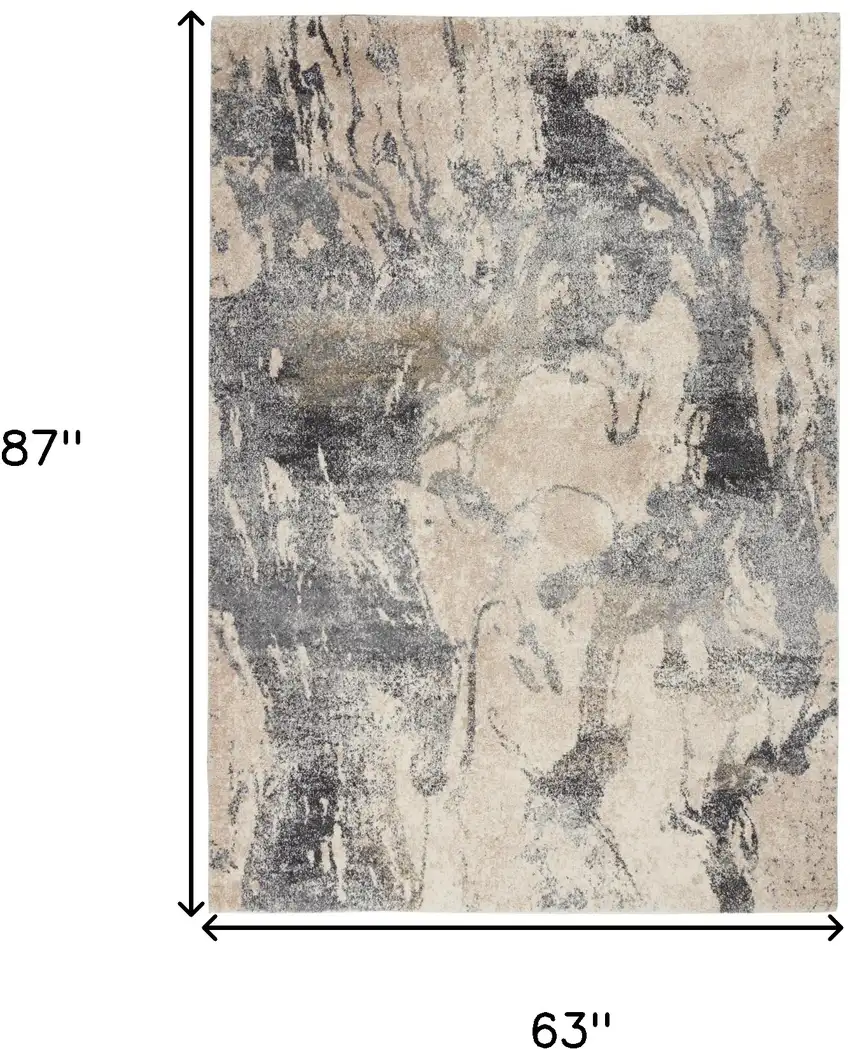 Cream and Gray Abstract Distressed Area Rug Photo 3