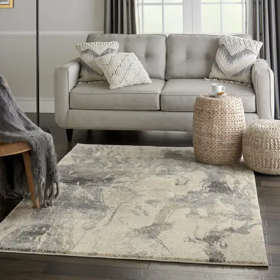 Cream and Gray Abstract Distressed Area Rug Photo 5