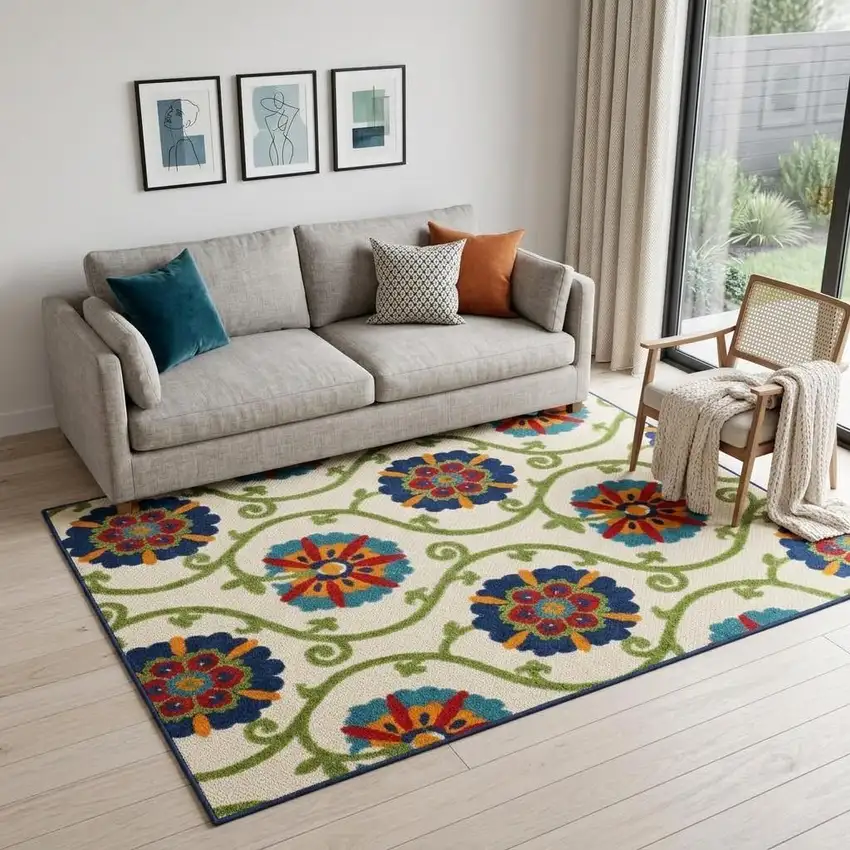 Cream and Gray Abstract Distressed Area Rug Photo 1