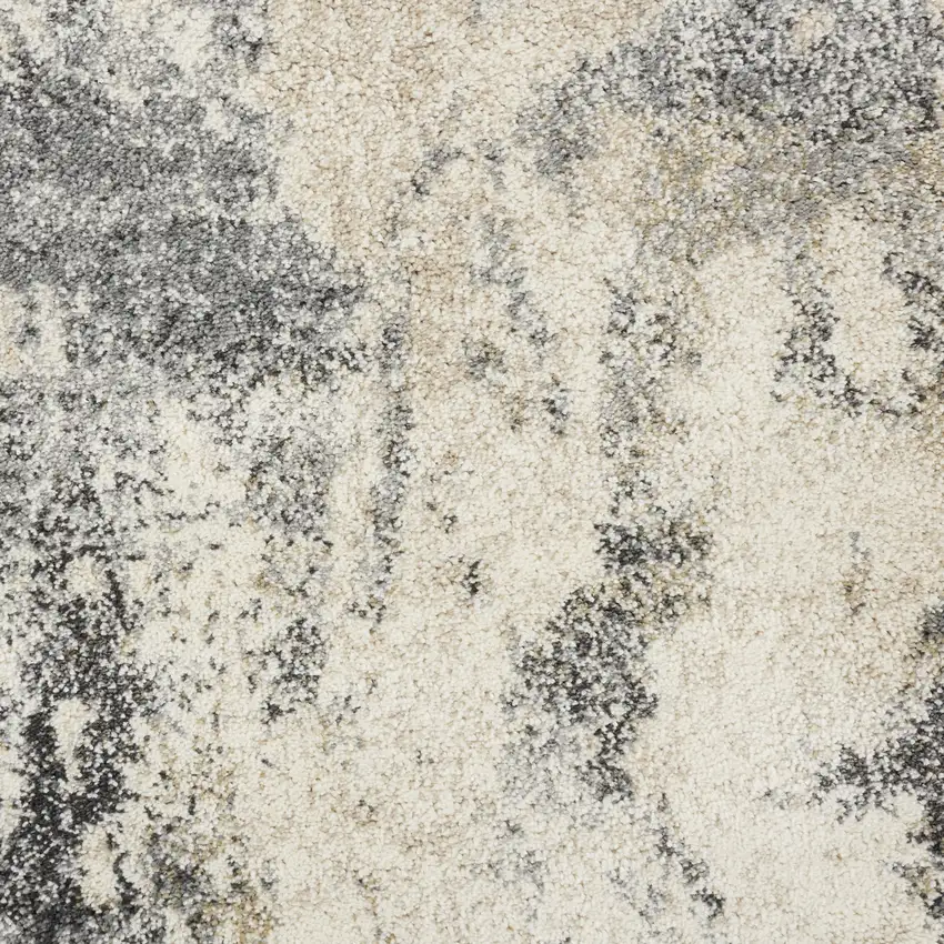 Cream and Gray Abstract Distressed Area Rug Photo 7