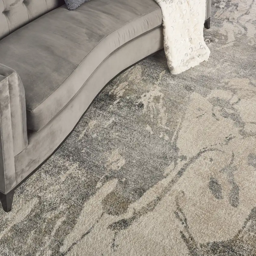 Cream and Gray Abstract Distressed Area Rug Photo 4
