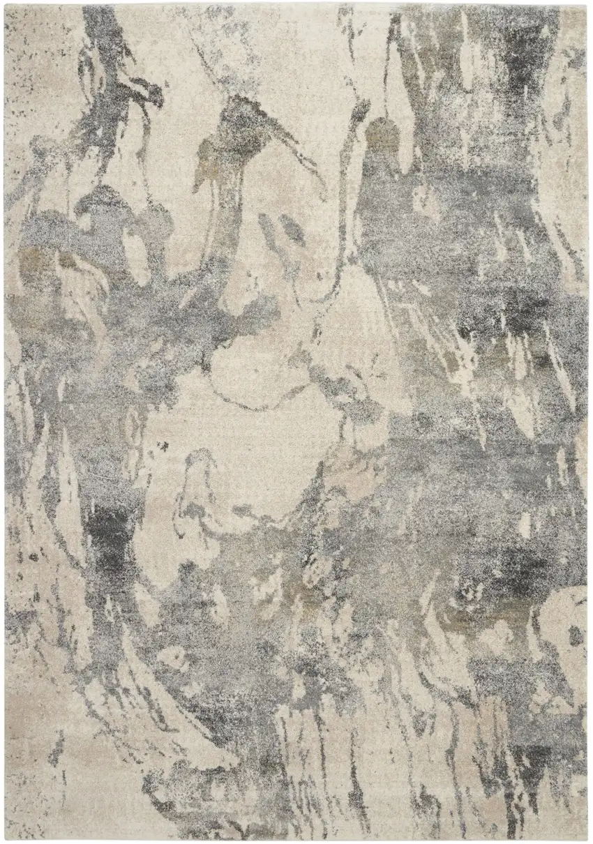 Cream and Gray Abstract Distressed Area Rug Photo 2