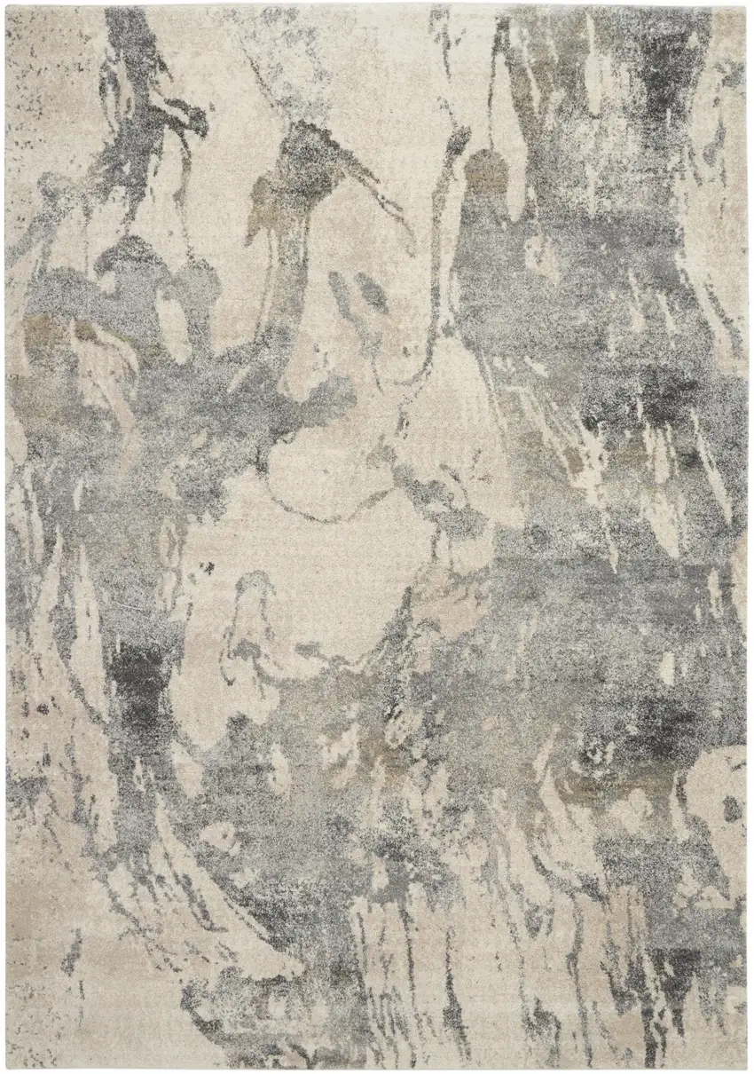 Cream and Gray Abstract Distressed Area Rug Photo 1