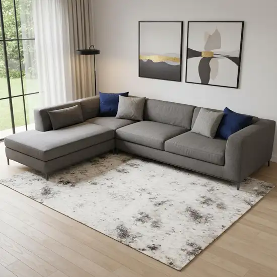 Cream and Gray Abstract Non Skid Area Rug Photo 1