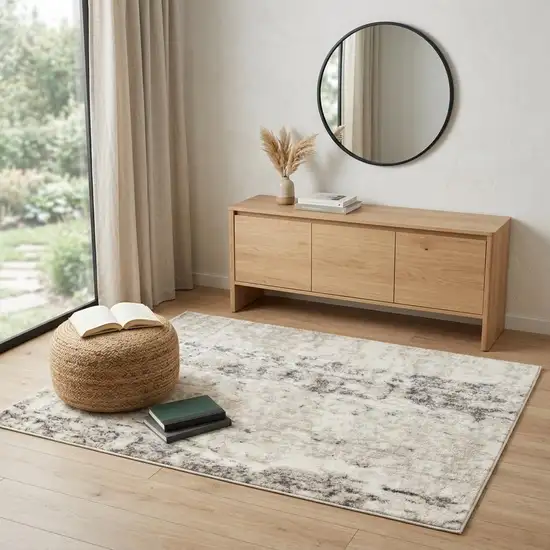 Cream and Gray Abstract Non Skid Area Rug Photo 1