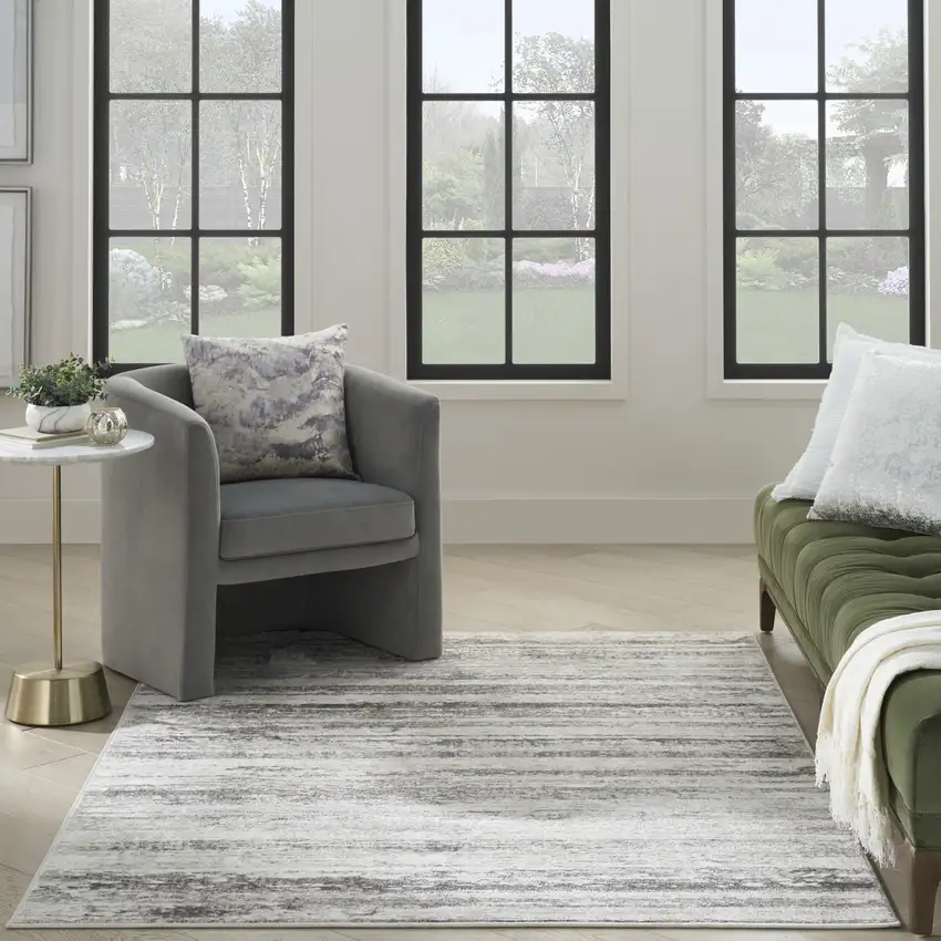 Cream and Gray Abstract Non Skid Area Rug Photo 7