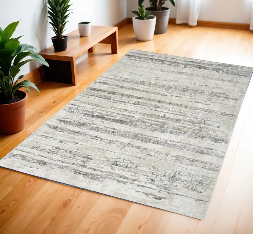 Cream and Gray Abstract Non Skid Area Rug Photo 9