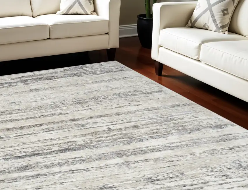 Cream and Gray Abstract Non Skid Area Rug Photo 2