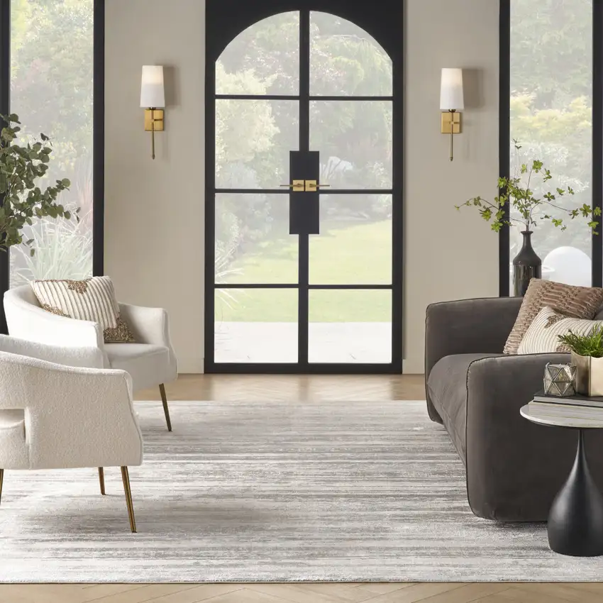 Cream and Gray Abstract Non Skid Area Rug Photo 8