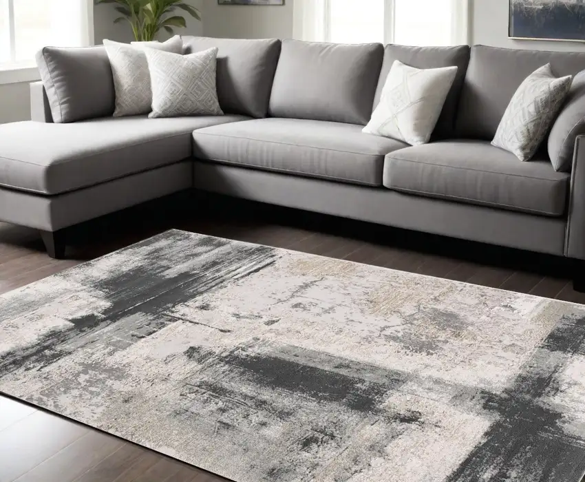 Gray And Ivory Abstract Dhurrie Area Rug Photo 1