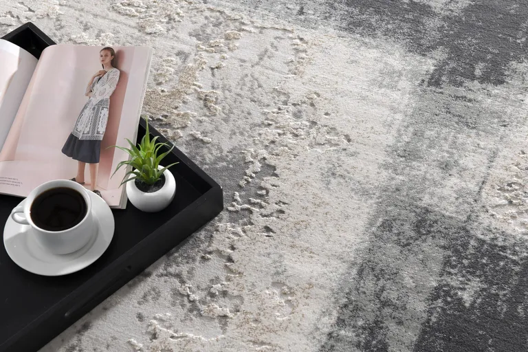 Cream and Gray Abstract Patches Area Rug Photo 4