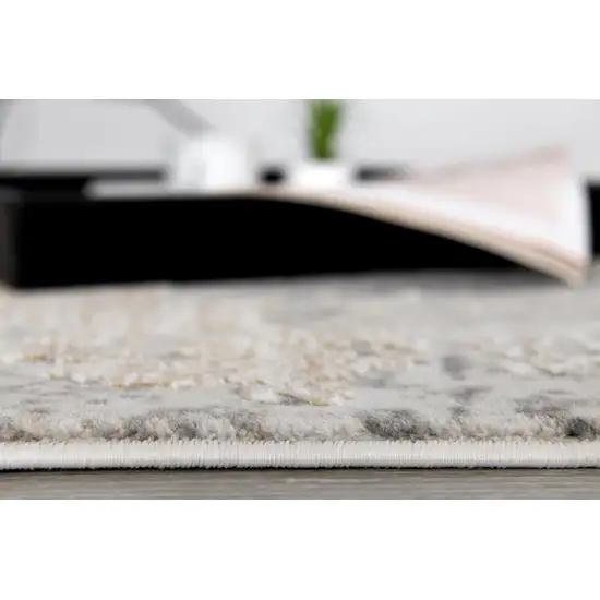 10' Gray And Ivory Abstract Dhurrie Runner Rug Photo 2