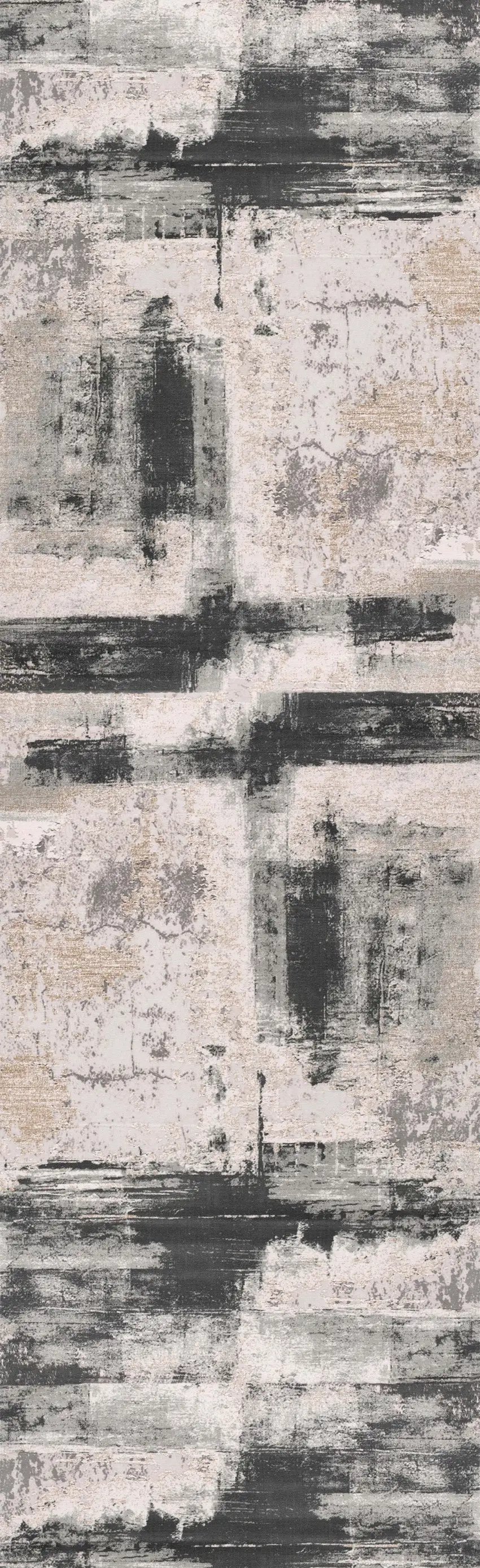 Cream and Gray Abstract Patches Runner Rug Photo 2