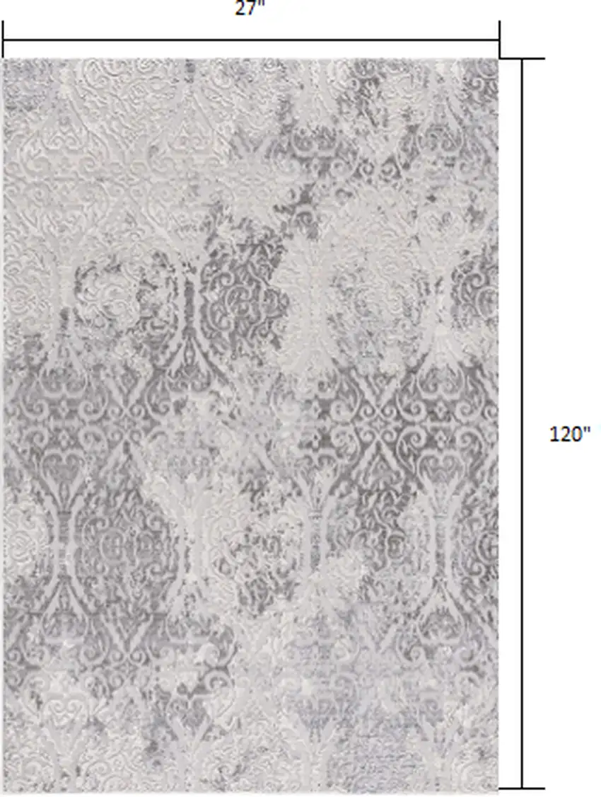Cream and Gray Faded Filigree Runner Rug Photo 2