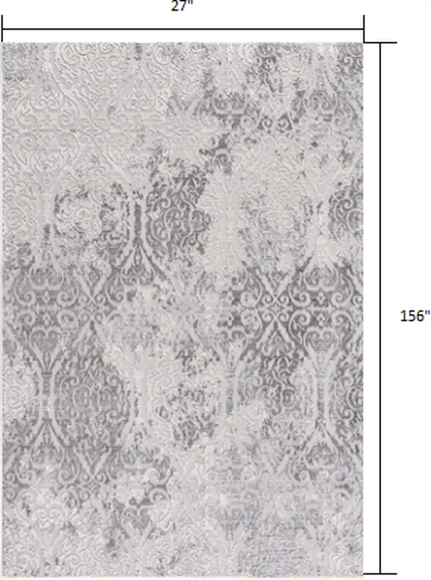 Cream and Gray Faded Filigree Runner Rug Photo 2
