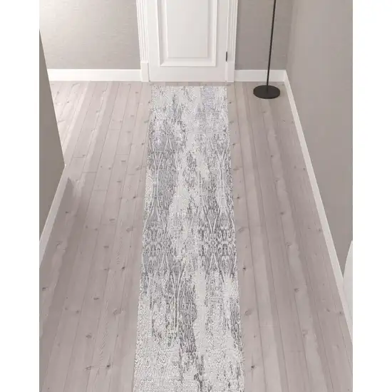 Cream and Gray Faded Filigree Runner Rug Photo 7