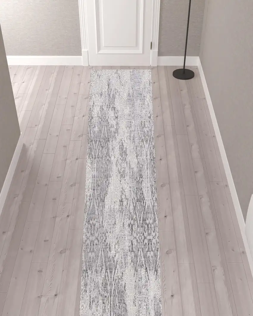 Cream and Gray Faded Filigree Runner Rug Photo 7