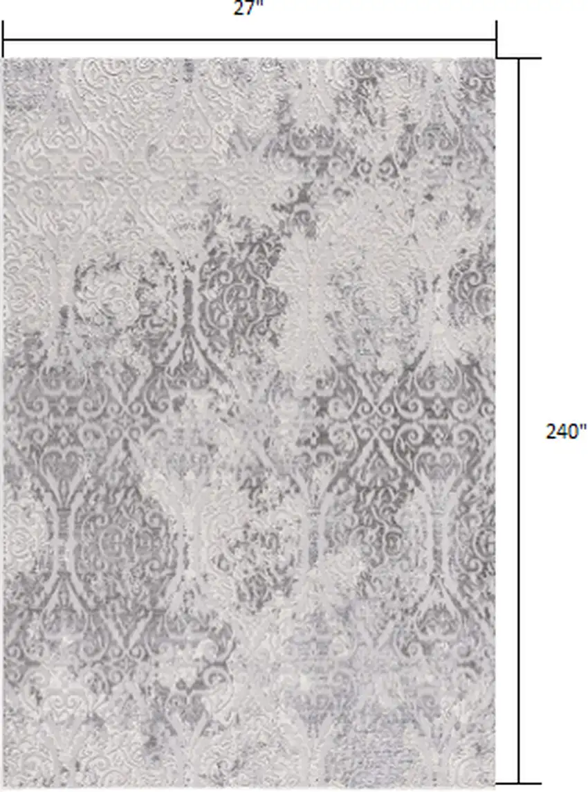 Cream and Gray Faded Filigree Runner Rug Photo 2