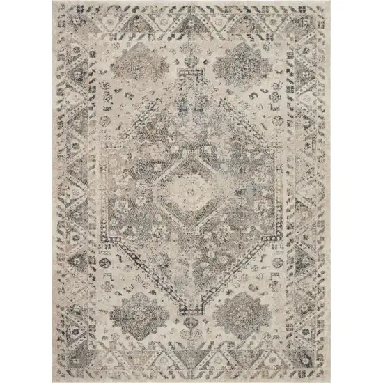 Cream and Gray Floral Distressed Area Rug Photo 1