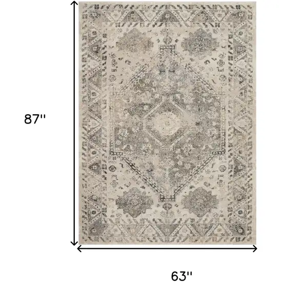 Cream and Gray Floral Distressed Area Rug Photo 3
