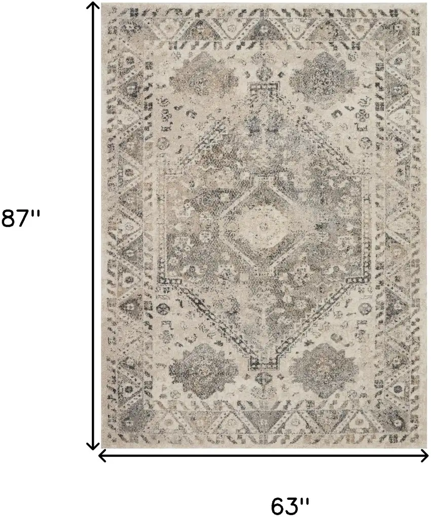 Cream and Gray Floral Distressed Area Rug Photo 3