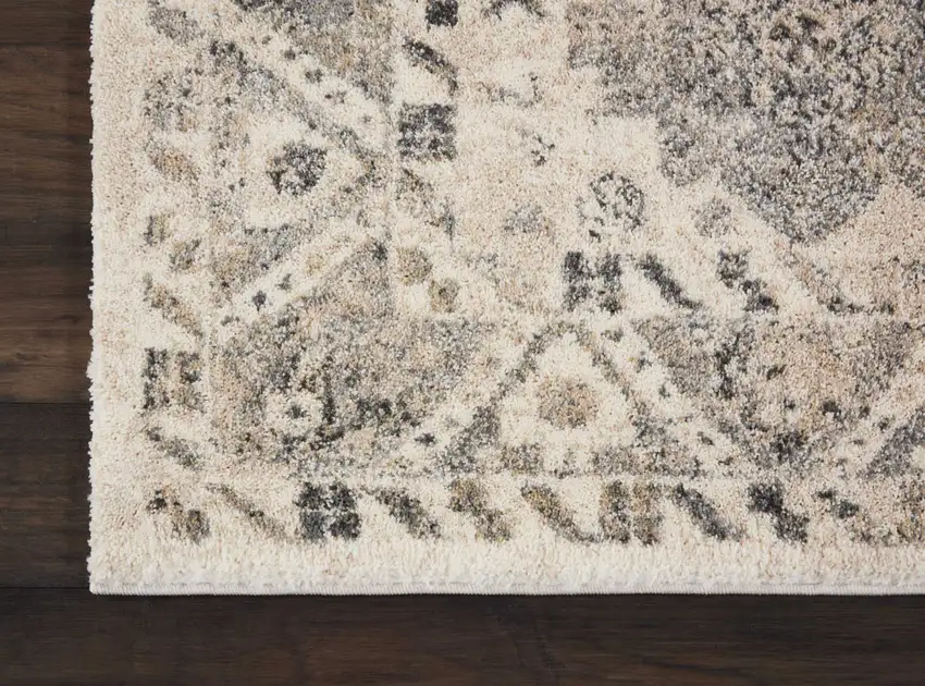 Cream and Gray Floral Distressed Area Rug Photo 4