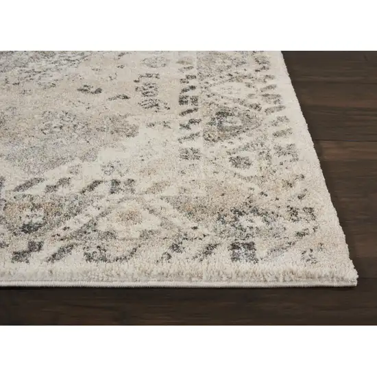 Cream and Gray Floral Distressed Area Rug Photo 7