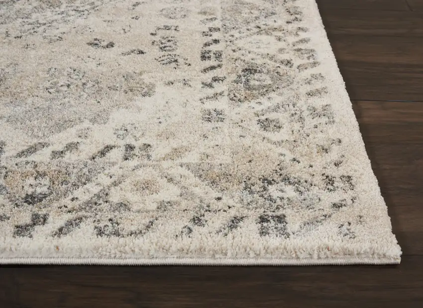 Cream and Gray Floral Distressed Area Rug Photo 7
