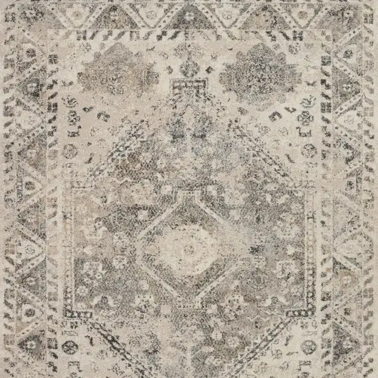 Cream and Gray Floral Distressed Area Rug Photo 6
