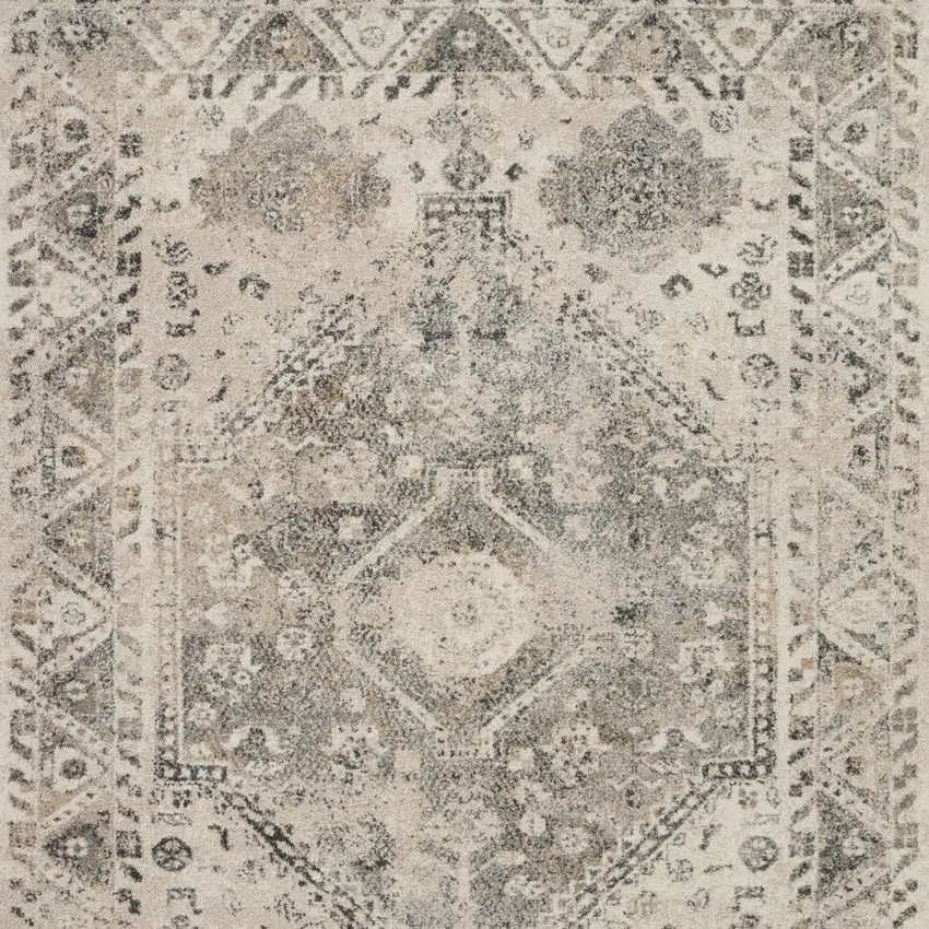 Cream and Gray Floral Distressed Area Rug Photo 6
