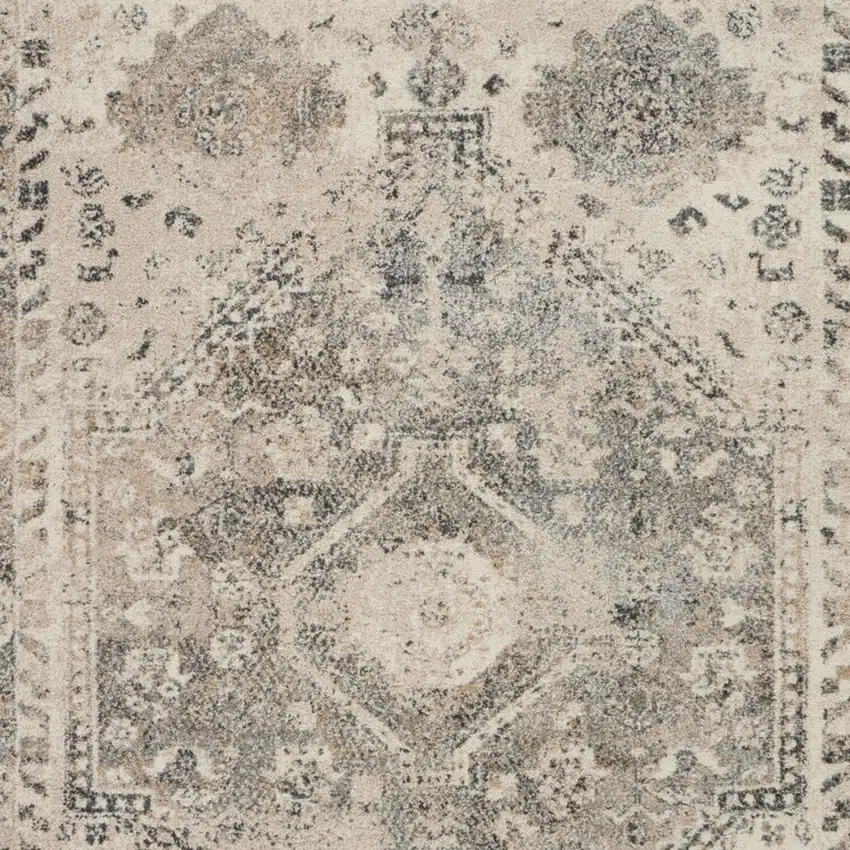 Cream and Gray Floral Distressed Area Rug Photo 5
