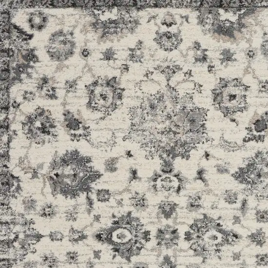 Cream and Gray Floral Distressed Area Rug Photo 5