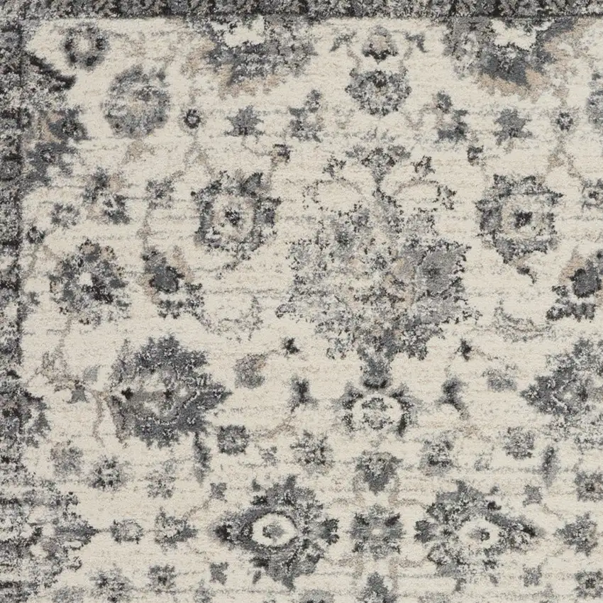 Cream and Gray Floral Distressed Area Rug Photo 5