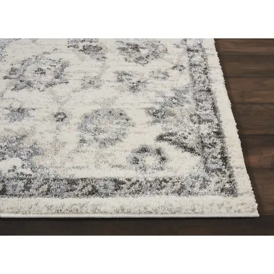 Cream and Gray Floral Distressed Area Rug Photo 9