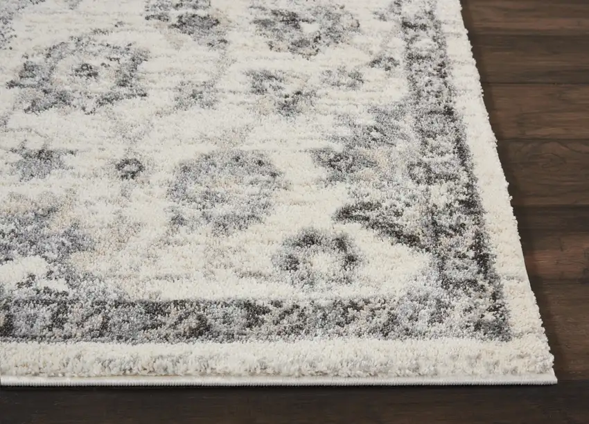 Cream and Gray Floral Distressed Area Rug Photo 9