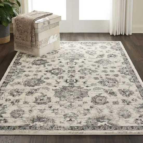 Cream and Gray Floral Distressed Area Rug Photo 8