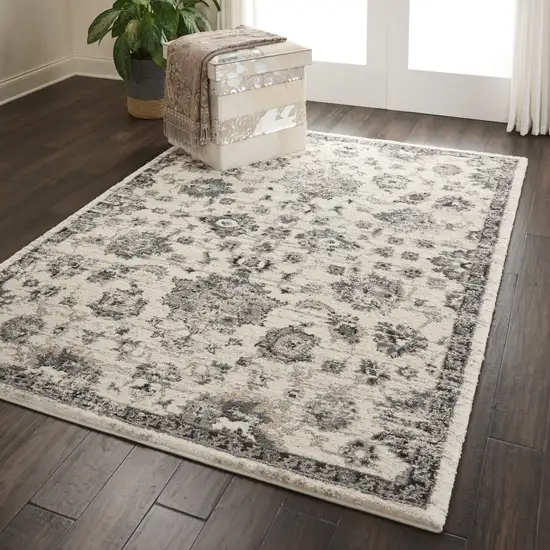 Cream and Gray Floral Distressed Area Rug Photo 7