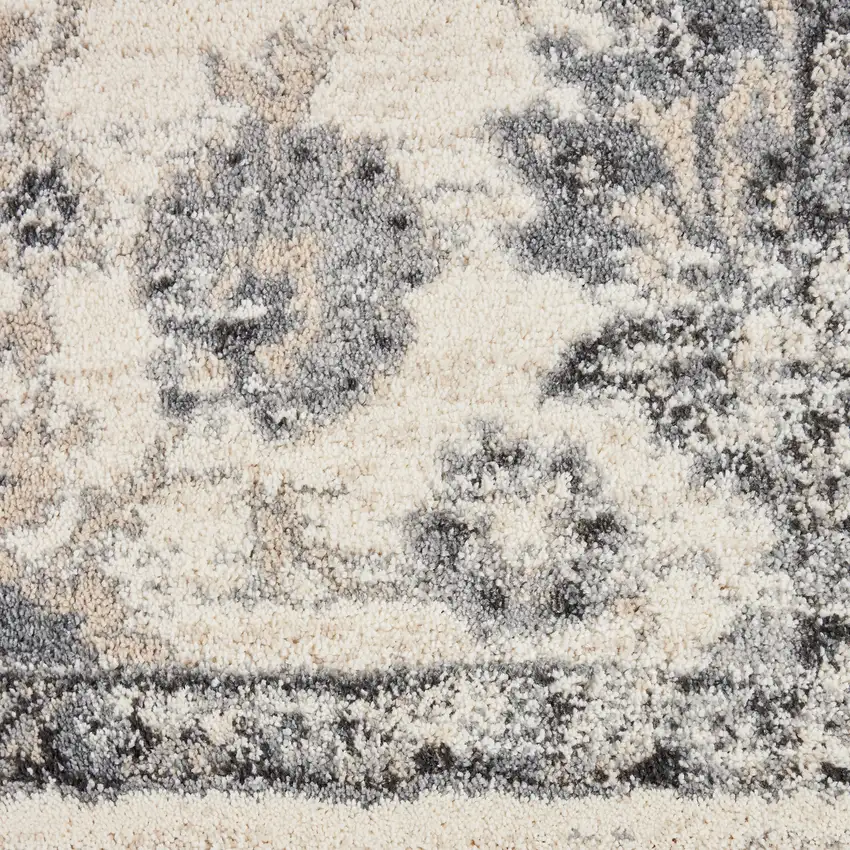 Cream and Gray Floral Distressed Area Rug Photo 3