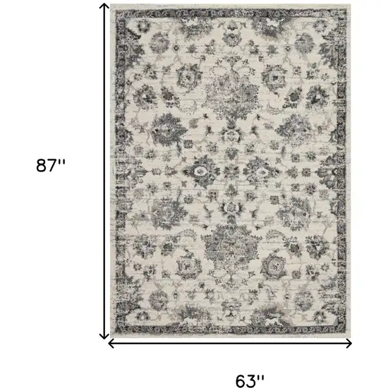 Cream and Gray Floral Distressed Area Rug Photo 3
