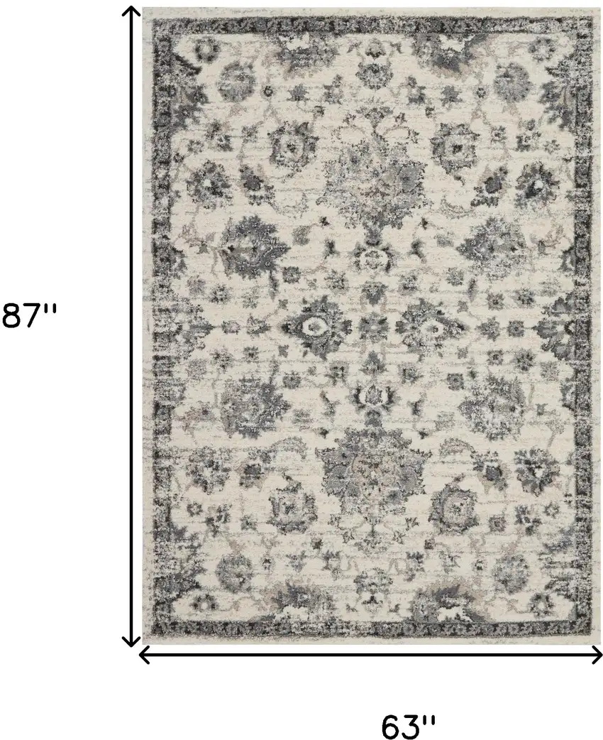 Cream and Gray Floral Distressed Area Rug Photo 3