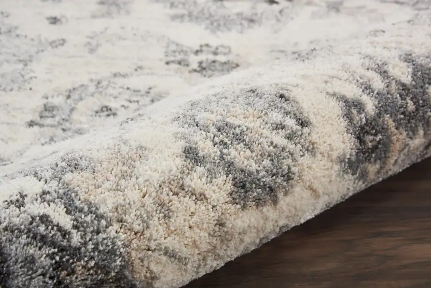 Cream and Gray Floral Distressed Area Rug Photo 8