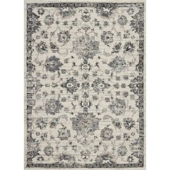Cream and Gray Floral Distressed Area Rug Photo 2