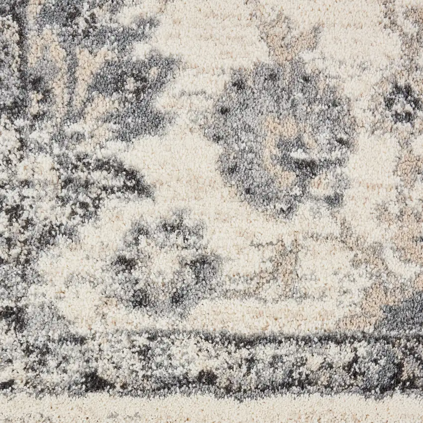 Cream and Gray Floral Distressed Area Rug Photo 4