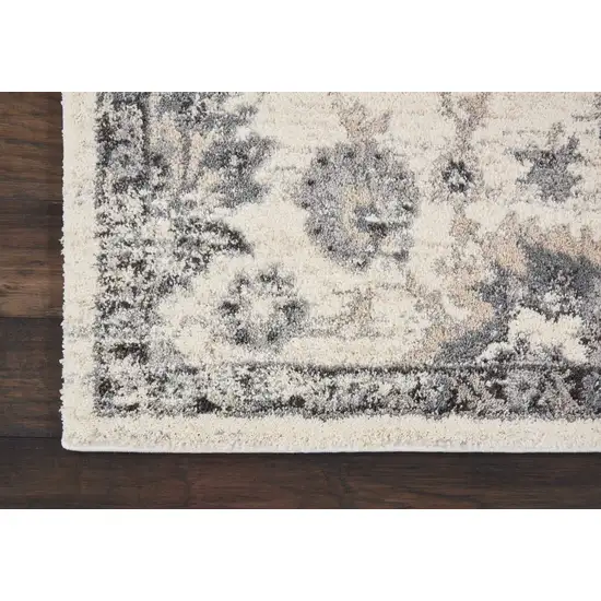 Cream and Gray Floral Distressed Area Rug Photo 4