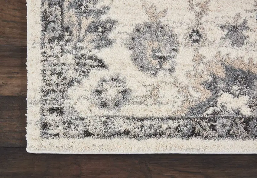 Cream and Gray Floral Distressed Area Rug Photo 4
