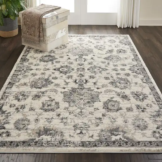 Cream and Gray Floral Distressed Area Rug Photo 5